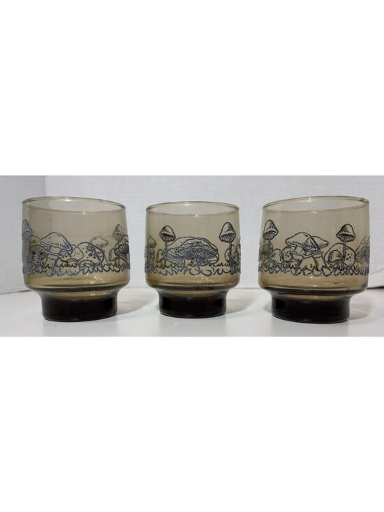Libbey Other - Vintage Libbey 3 Pc Tawny Mushroom Glasses Smoke Brown Drinking Water Glass 8 oz